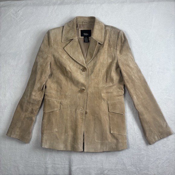 VTG Mossimo Tan Light Brown Leather Long Sleeve Jacket Women's Small - Picture 1 of 8